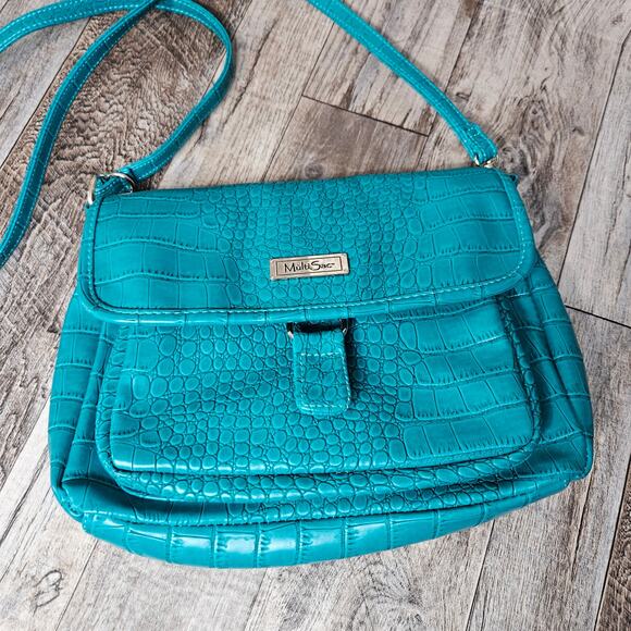 NEW MultiSac Croc Purse Strap Teal Turquoise Crossbody Embossed Blue Handbag NWT - Picture 15 of 16